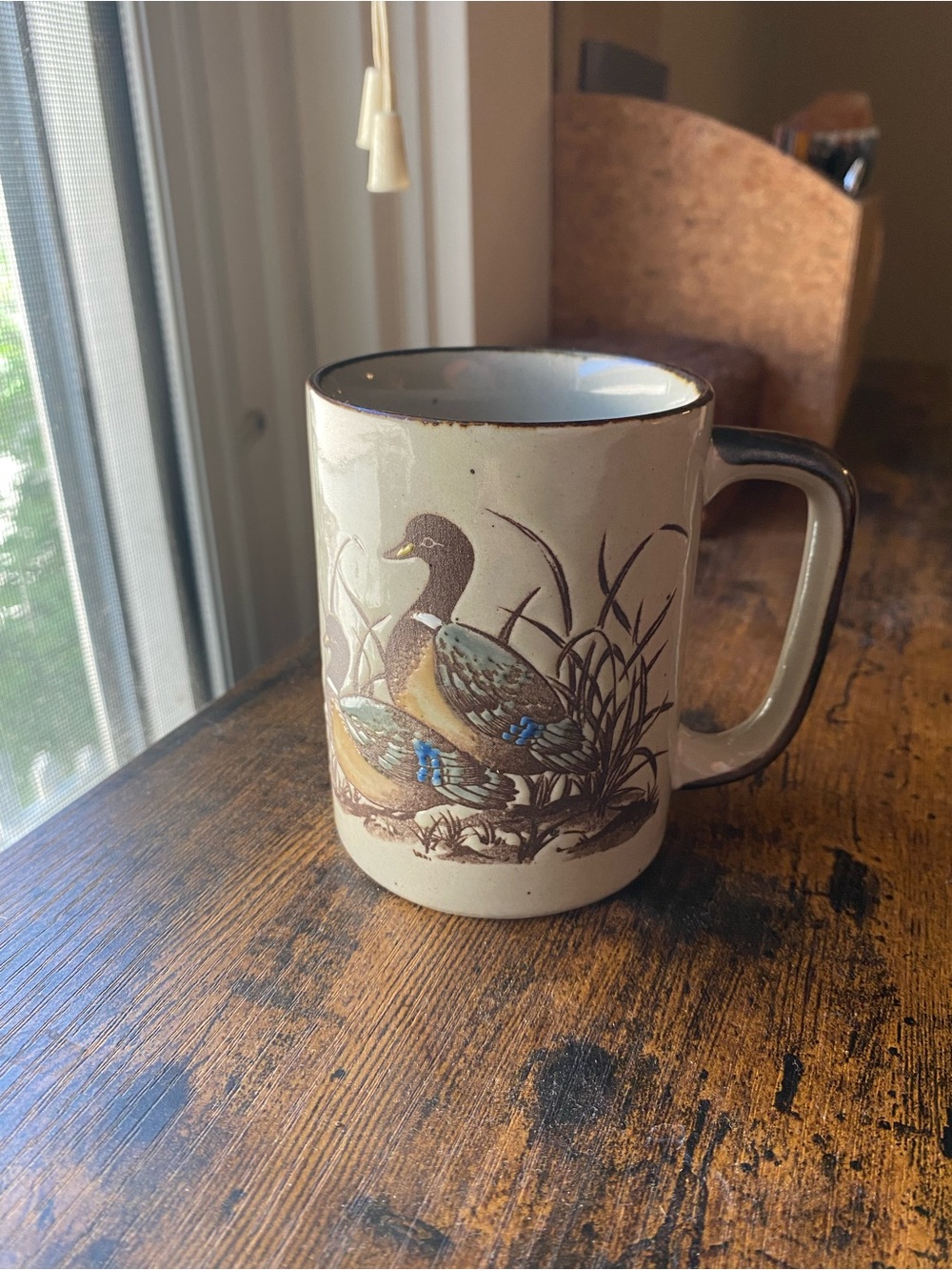 Otagiri Duck Ceramic Mug in Cream and Brown with Blue Accents